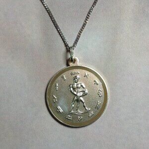 Vintage 835% Silver Aquarius Zodiac Pendant with Chain.
